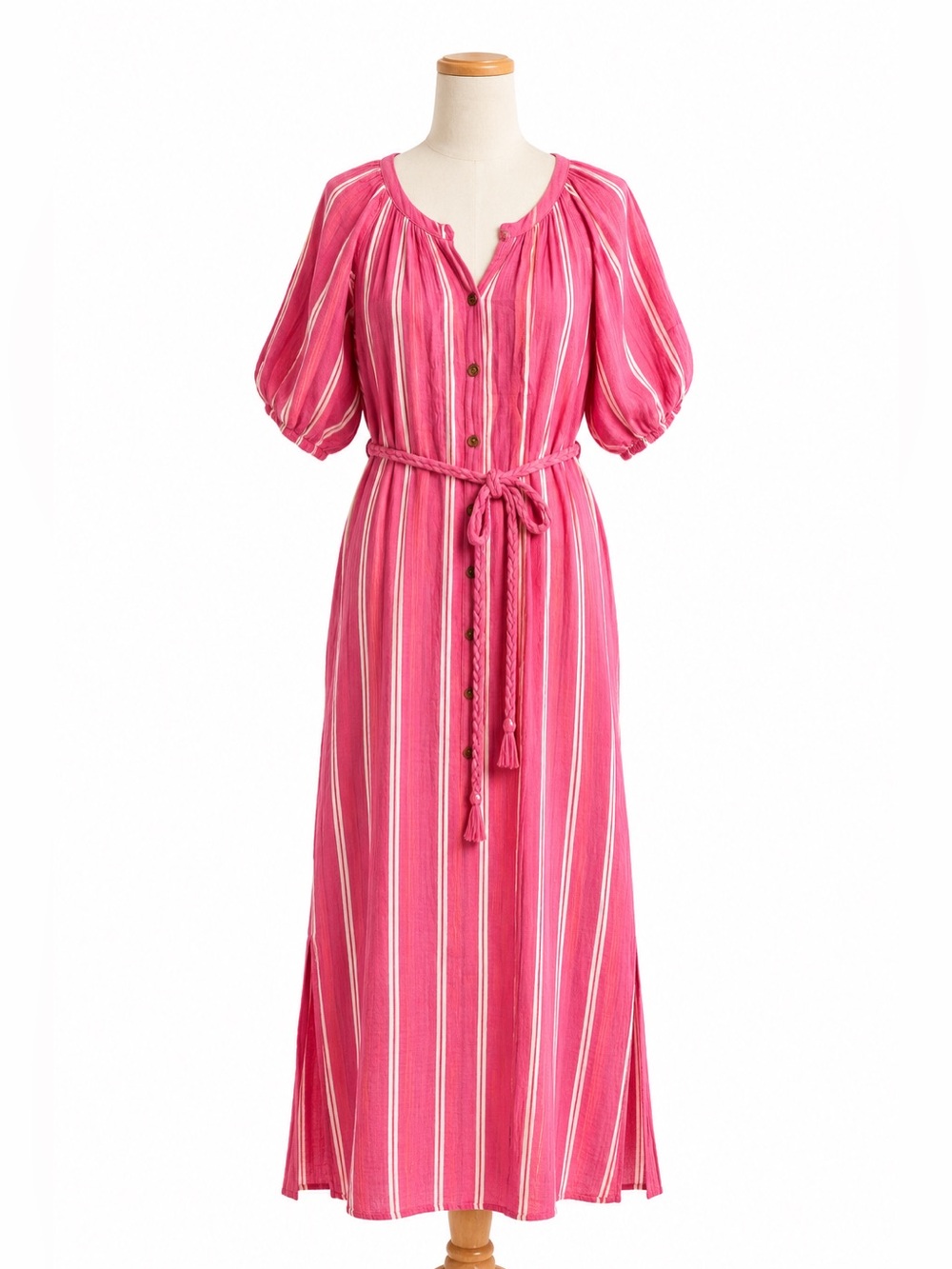 Marine Layer Pink Striped Cotton Maxi Dress XL Belted Boho Coastal‎